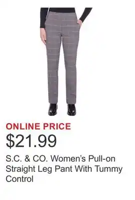 Costco S.C. & CO. Women's Pull-on Straight Leg Pant With Tummy Control offer