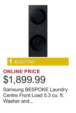 Costco Samsung BESPOKE Laundry Centre Front Load 5.3 cu. ft. Washer and 7.6 cu.ft. Electric Dryer offer