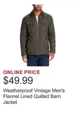 Costco Weatherproof Vintage Men's Flannel Lined Quilted Barn Jacket offer