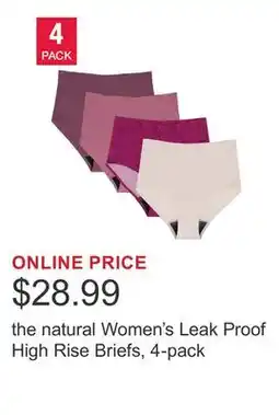 Costco the natural Women's Leak Proof High Rise Briefs, 4-pack offer