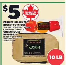 Loblaws FARMER'S MARKET RUSSET POTATOES, 10 LB BAG OR GREENHOUSE PEPPERS, 3'S offer