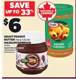 Loblaws KRAFT PEANUT BUTTER, 750 G/1 KG OR HAZELNUT SPREAD, 725 G offer