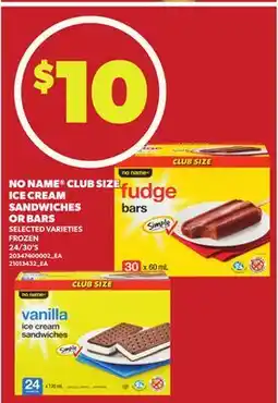 Loblaws NO NAME CLUB SIZE ICE CREAM SANDWICHES OR BARS, 24/30'S offer