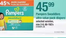 Loblaws PAMPERS SWADDLERS ULTRA VALUE PACK DIAPERS, 88-192's offer