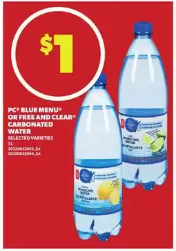 Loblaws PC BLUE MENU OR FREE AND CLEAR CARBONATED WATERWATER, 1 L offer