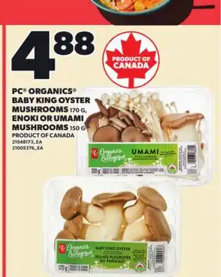 Loblaws PC ORGANICS BABY KING OYSTER MUSHROOMS, 170 G, ENOKI OR UMAMI MUSHROOMS, 150 G offer
