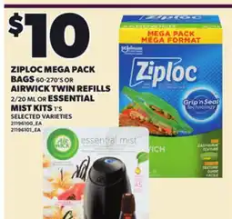 Loblaws ZIPLOC MEGA PACK BAGS, 60-270'S OR AIRWICK TWIN REFILLS, 2/20 ML OR ESSENTIAL MIST KITS, 1'S offer