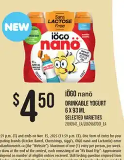 Loblaws IÖGO NANÖ DRINKABLE YOGURT, 6 x 93 ML offer