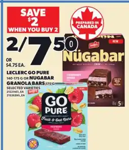 Loblaws LECLERC GO PURE, 140-175 G OR NUGABAR GRANOLA BARS, 175 G offer