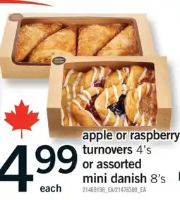 Fortinos APPLE OR RASPBERRY TURNOVERS 4'S OR ASSORTED MINI DANISH 8'S offer