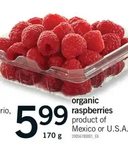 Fortinos ORGANIC RASPBERRIES, 170 g offer