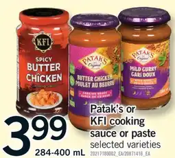Fortinos PATAK'S OR KFI COOKING SAUCE OR PASTE, 284-400 mL offer