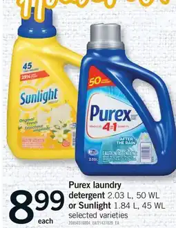 Fortinos PUREX LAUNDRY DETERGENT 2.03 L, 50 WL OR SUNLIGHT 1.84 L, 45 WL offer