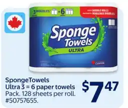 Walmart SpongeTowels Ultra 3 = 6 paper towels offer