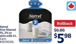 Walmart Natrel fine-filtered 1%, 2% or skim milk 4L offer