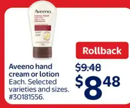 Walmart Aveeno hand or cream or lotion offer