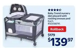 Walmart Baby Trend nursery den playard with rocking snooze pod offer