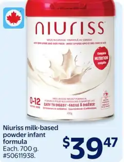 Walmart Niuriss milk-based powder infant formula offer