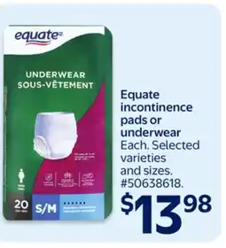 Walmart Equate incontinence underwear offer