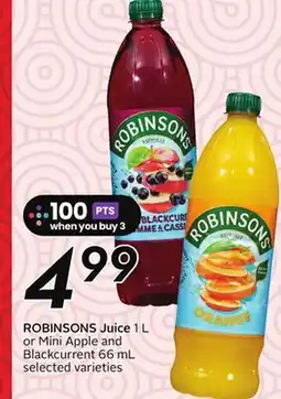 Sobeys ROBINSONS Juice 1 L or Mini Apple and Blackcurrent 66 mL offer
