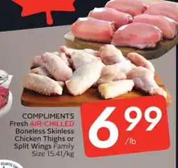 Sobeys COMPLIMENTS Fresh AIR-CHILLED Boneless Skinless Chicken Thighs or Split Wings offer