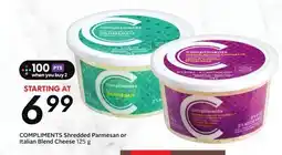 Sobeys COMPLIMENTS Shredded Parmesan or Italian Blend Cheese offer