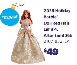 Real Canadian Superstore 2025 HOLIDAY BARBIE DOLL RED HAIR offer