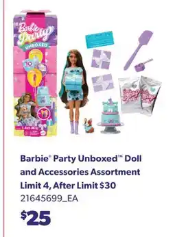 Real Canadian Superstore BARBIE PARTY UNBOXED DOLL AND ACCESSORIES ASSORTMENT offer
