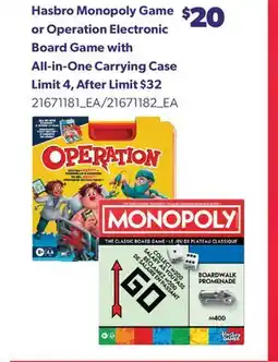 Real Canadian Superstore HASBRO MONOPOLY GAME OR OPERATION ELECTRONIC BOARD GAME WITH ALL-IN-ONE CARRYING CASE offer