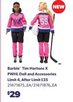 Real Canadian Superstore BARBIE TIM HORTONS X PWHL DOLL AND ACCESSORIES offer