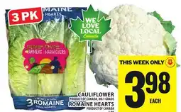 Food Basics CAULIFLOWER OR ROMAINE HEARTS offer