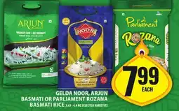Food Basics GELDA NOOR, ARJUN BASMATI OR PARLIAMENT ROZANA BASMATI RICE offer
