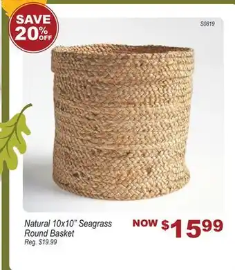 Oxford Mills Natural 10x10 Seagrass Round Basket offer
