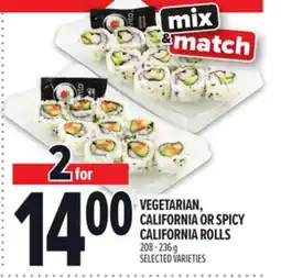Metro VEGETARIAN, CALIFORNIA OR SPICY CALIFORNIA ROLLS offer