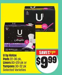 Chalo FreshCo U by Kotex Pads 22-36 pk, Liners 80-129 pk or Tampons 30-32 pk Selected Varieties offer
