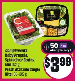 Chalo FreshCo Compliments Baby Arugula, Spinach or Spring Mix Fresh Attitude Single Kits 142 g 155-185 g offer