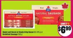 Chalo FreshCo Maple Leaf Bacon or Ready Crisp Bacon 375 or Breakfast Sausage 300 g offer