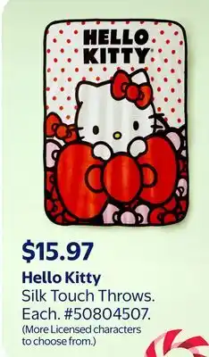 Walmart Hello Kitty Silk Touch Throws offer