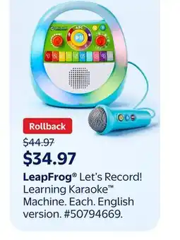 Walmart LeapFrog Let's Record! Learning Karaoke Machine offer