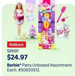 Walmart Barbie Party Unboxed Assortment offer