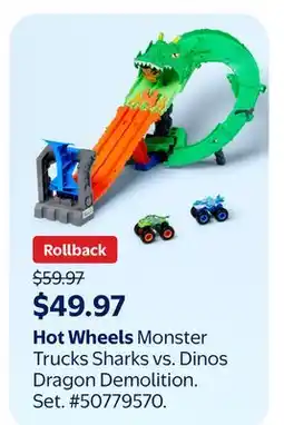 Walmart Hot Wheels Monster Trucks Sharks vs. Dinos Dragon Demolition offer