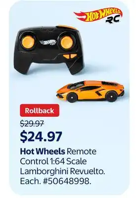 Walmart Hot Wheels Remote Control 1:64 Scale Lamborghini Revuelto offer