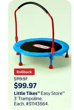 Walmart Little Tikes Easy Store 3' Trampoline offer