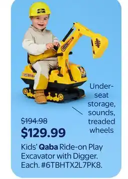 Walmart Kids' Qaba Ride-on Play Excavator with Digger offer