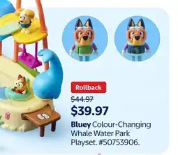 Walmart Bluey Colour-Changing Whale Water Park Playset offer