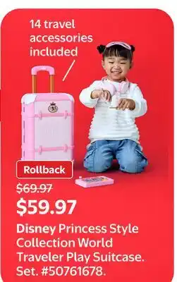 Walmart Disney Princess Style Collection World Traveler Play Suitcase Set offer