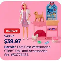 Walmart Barbie Fast Cast Veterinarian Clinic Doll and Accessories offer