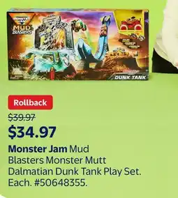 Walmart Monster Jam Mud Blasters Monster Mutt Dalmatian Dunk Tank Play Set offer