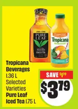 FreshCo Tropicana Beverages 1.36 L Selected Varieties Pure Leaf Iced Tea 1.75 L offer