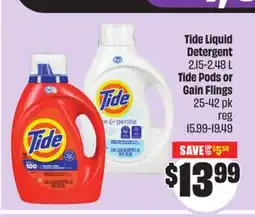 FreshCo Tide Liquid Detergent 2.15-2.48 L Tide Pods or Gain Flings 25-42 pk offer